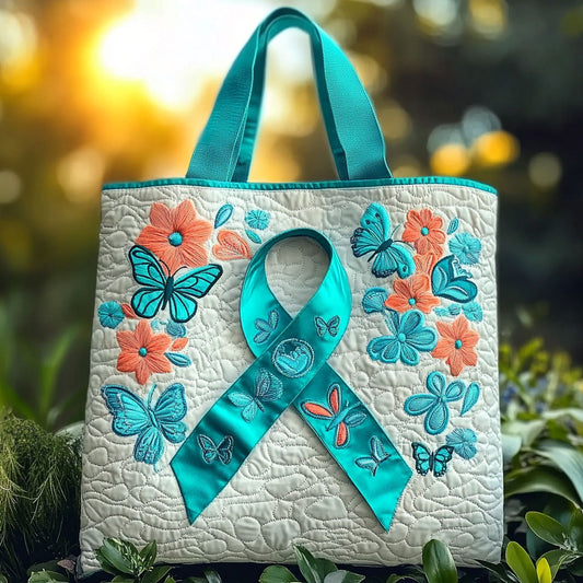 Teal Ribbon Dream WN2909059CL Quilted Tote Bag