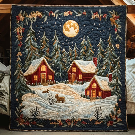 Crystal Night Forest Cabin WN0110008CL Quilt