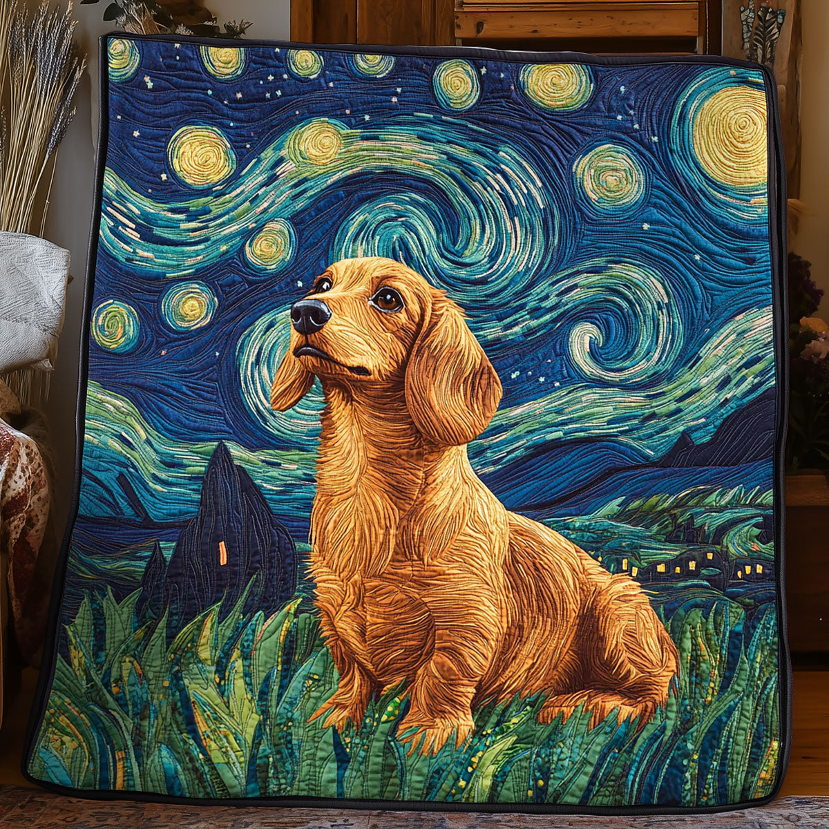 Dachshund Starry Night WX3105017CL Quilt