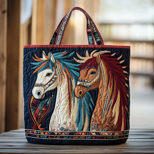 Native Horse Charm CW0801011CL Quilted Tote Bag