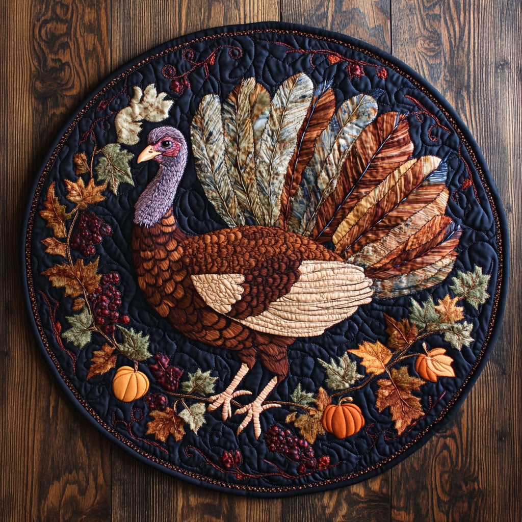 Turkey Among Bounty WN0708103CL Quilted Round Mat