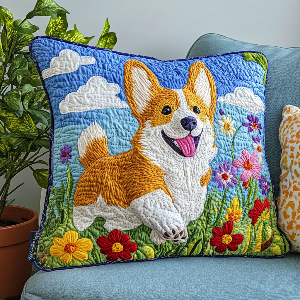 Happy Corgi CW0807023CL Quilt Pillow Case