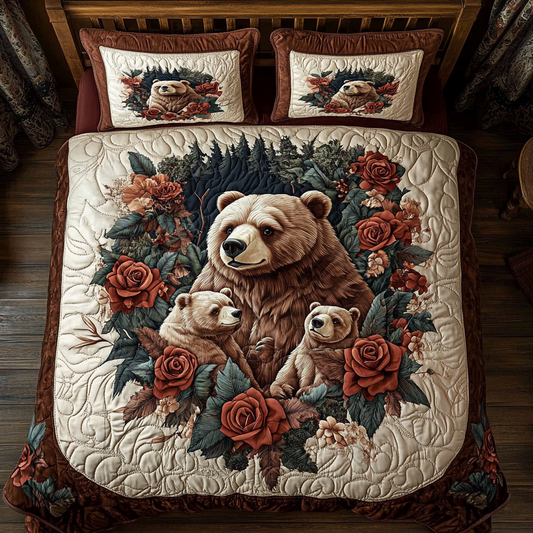 Bear Family In Rose WY1001003CL Duvet Cover Set