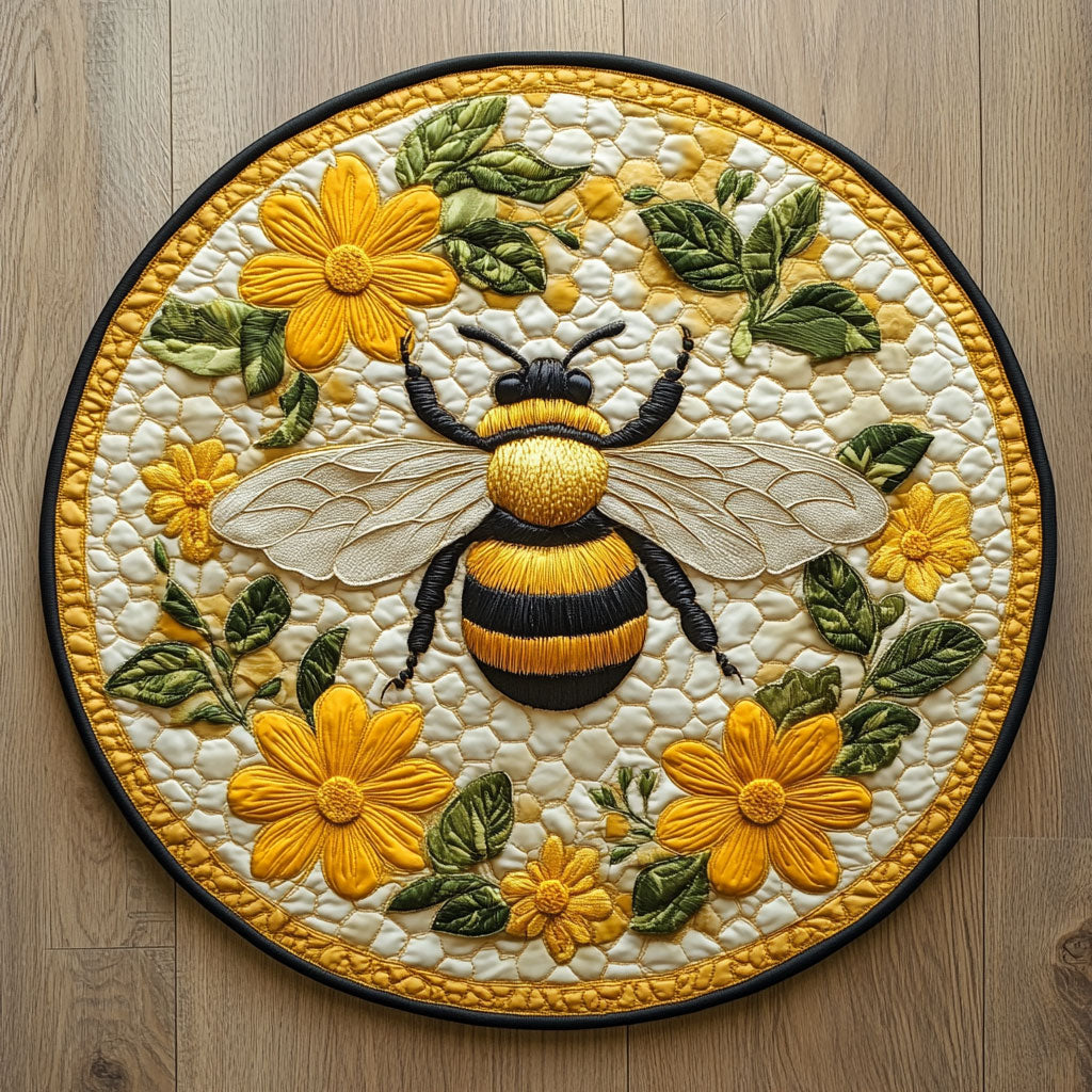 Floral Bee CW0606032CL Quilted Round Mat