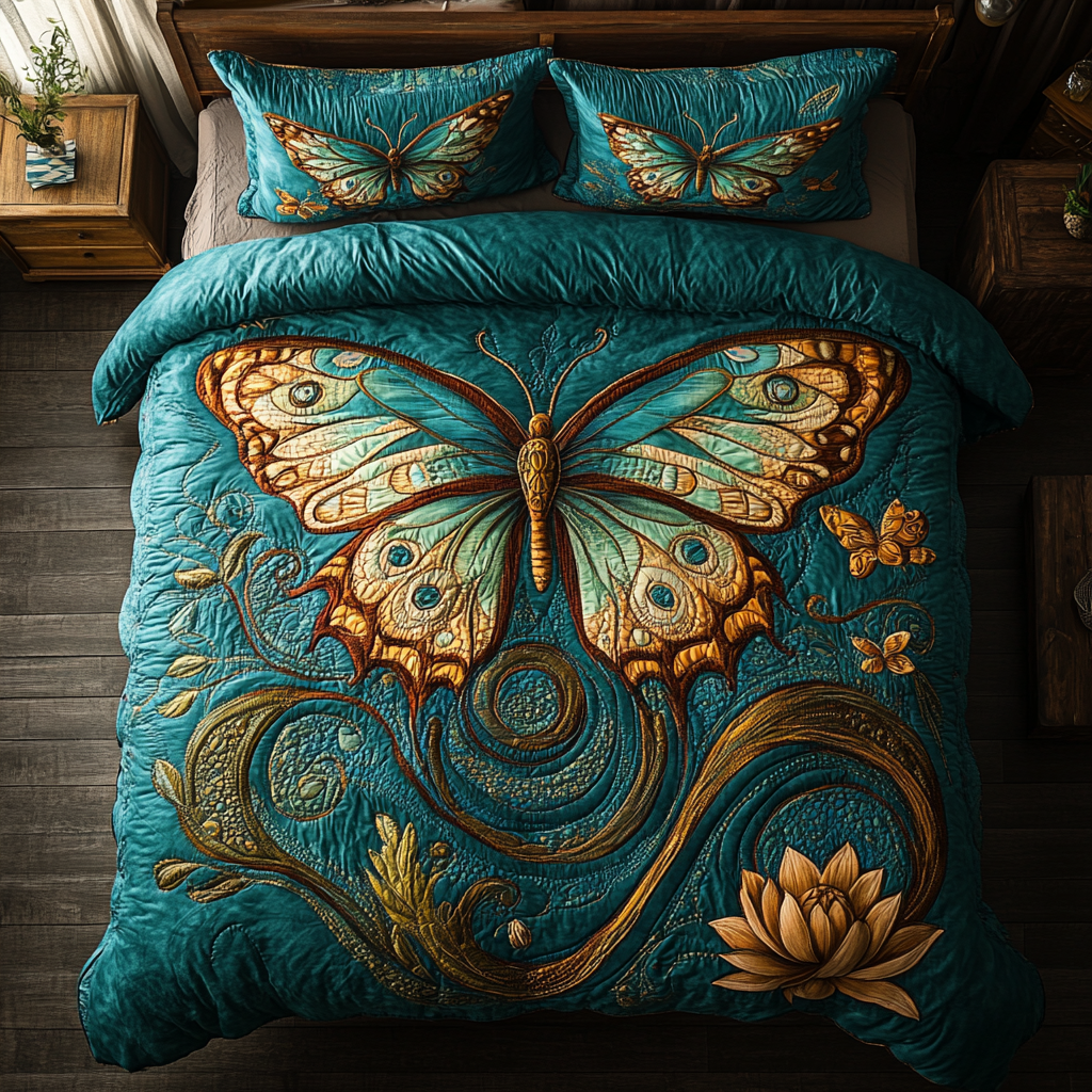 Teal Butterfly XR2502003CL Duvet Cover Set