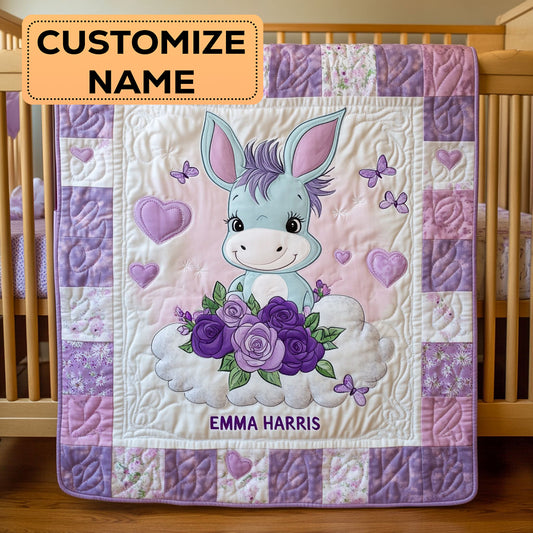 Purple Bloom Donkey CW2607048CL Personalized Baby Quilt