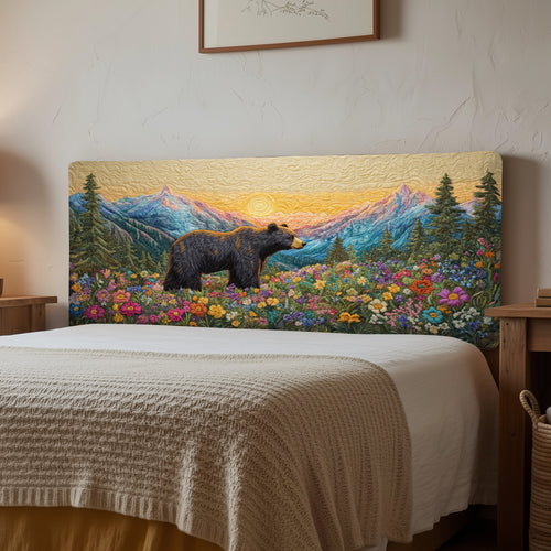 Floral Black Bear XR1212010CL Quilted Headboard Slipcover