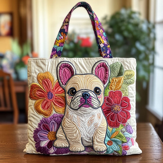 Bulldog Blossom CW2209008CL Quilted Tote Bag
