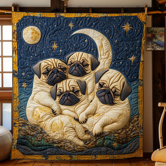 Sleeping Puppy Pugs WY1902099CL Quilt