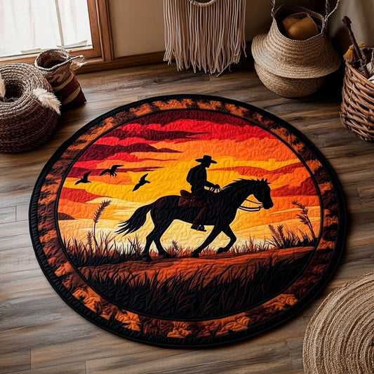 Western Sunset Ride WY0107057CL Quilted Round Mat
