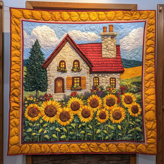 Whimsical Cottage Surrounded By Sunflowers LT2409012CL Quilt