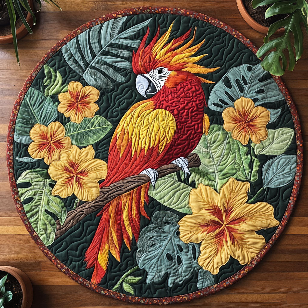 Parrot In Tropical Forest WY2404013CL Quilted Round Mat