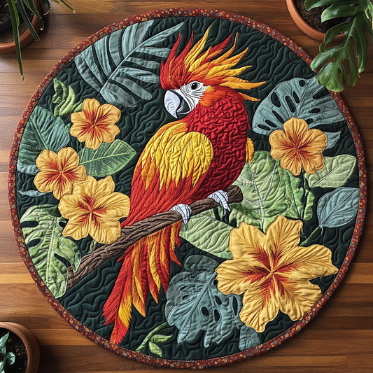 Parrot In Tropical Forest WY2404013CL Quilted Round Mat