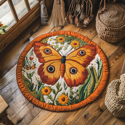 Orange Butterfly WY0805025CL Quilted Round Mat