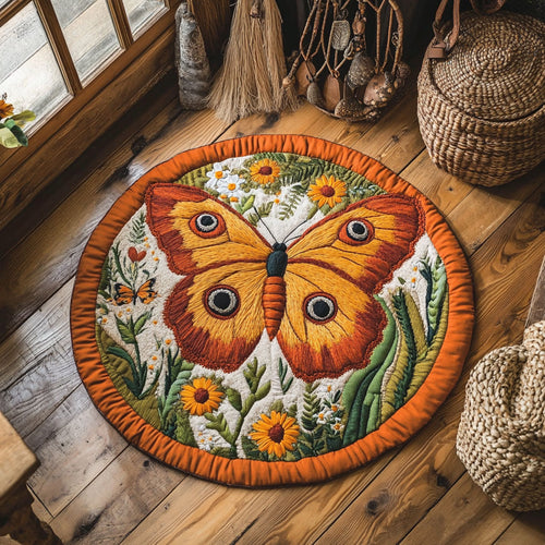 Orange Butterfly WY0805025CL Quilted Round Mat