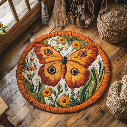 Orange Butterfly WY0805025CL Quilted Round Mat