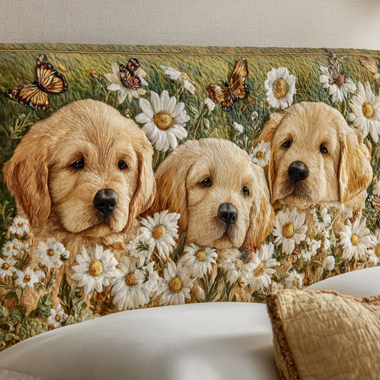 Golden Retrievers And Daisies XR1912020CL Quilted Headboard Slipcover