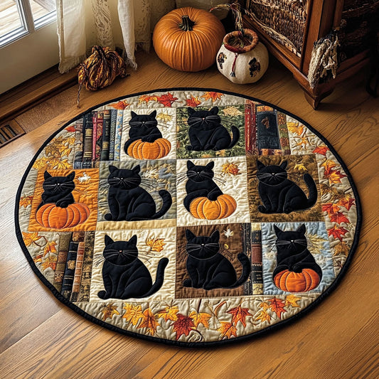 Autumn Library Cat WY0608008CL Quilted Round Mat