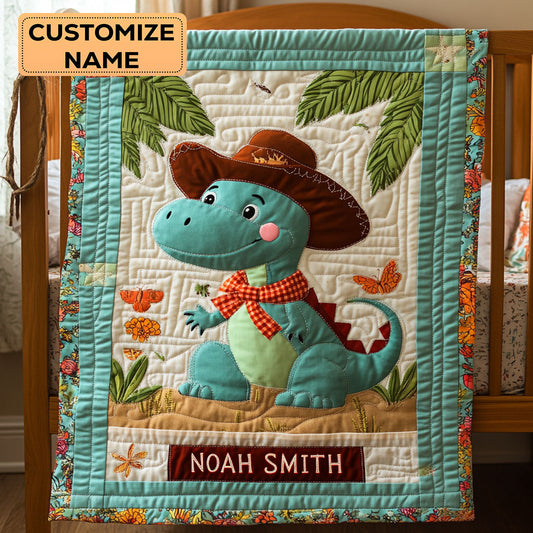 Little Cowboy Dino WY1807006CL Personalized Baby Quilt