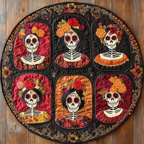 Azure Bloom Skull Woman WN0908004CL Quilted Round Mat