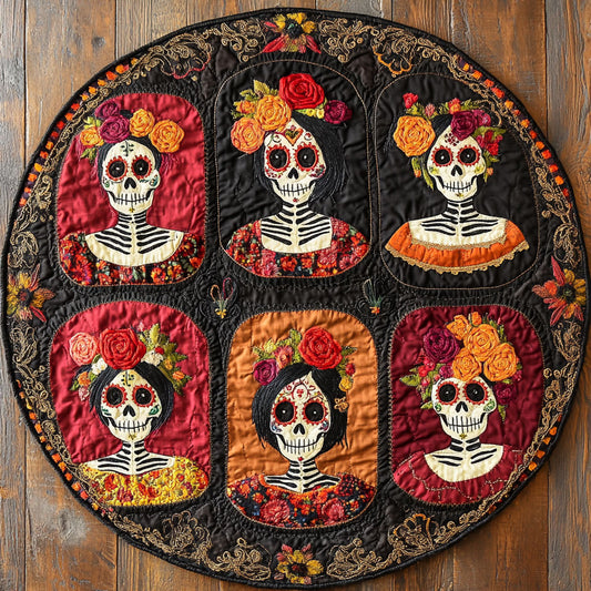 Azure Bloom Skull Woman WN0908004CL Quilted Round Mat