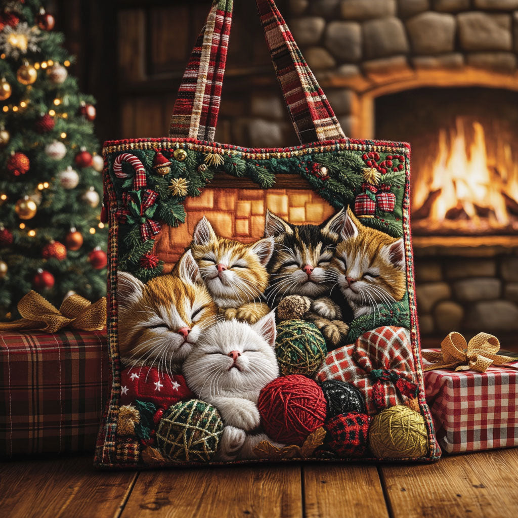 Cat Cozy Christmas WN1211013CL Quilted Tote Bag