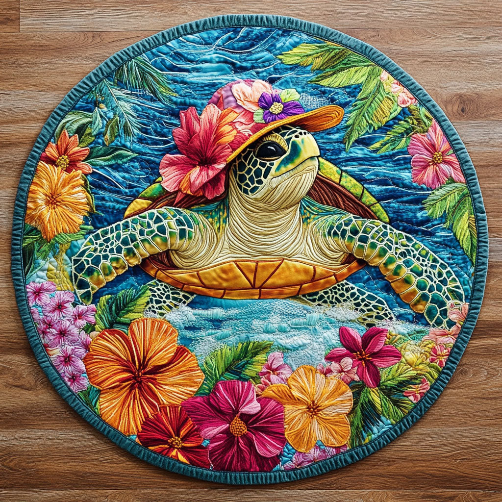 Turtle Bloomscape WN2406059CL Quilted Round Mat