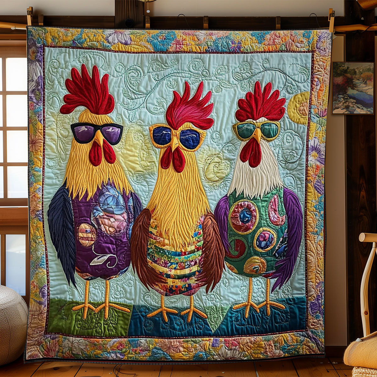 Chicken Wearing Sunglasses WY3012006CL Quilt