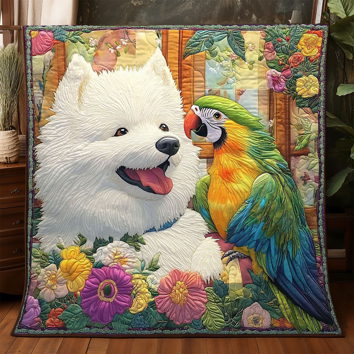 Samoyed And Parrot WJ1705007CL Quilt
