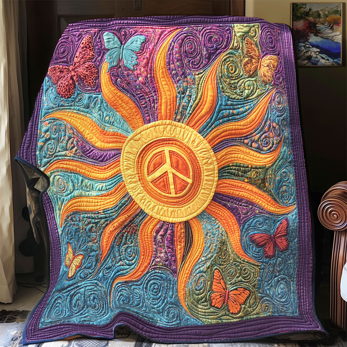 Peace Sun And Butterfly WY2102021CL Quilt