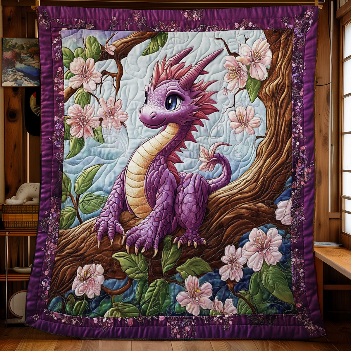 Purple Dragon In Garden WY0901047CL Quilt