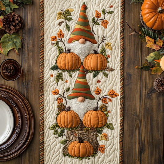 Gnomes And Pumkins XR1609010CL Quilted Table Runner