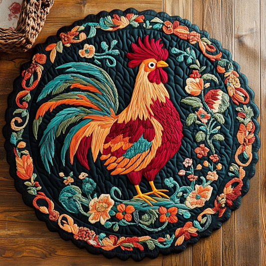 Floral Rooster WY2804009CL Quilted Round Mat