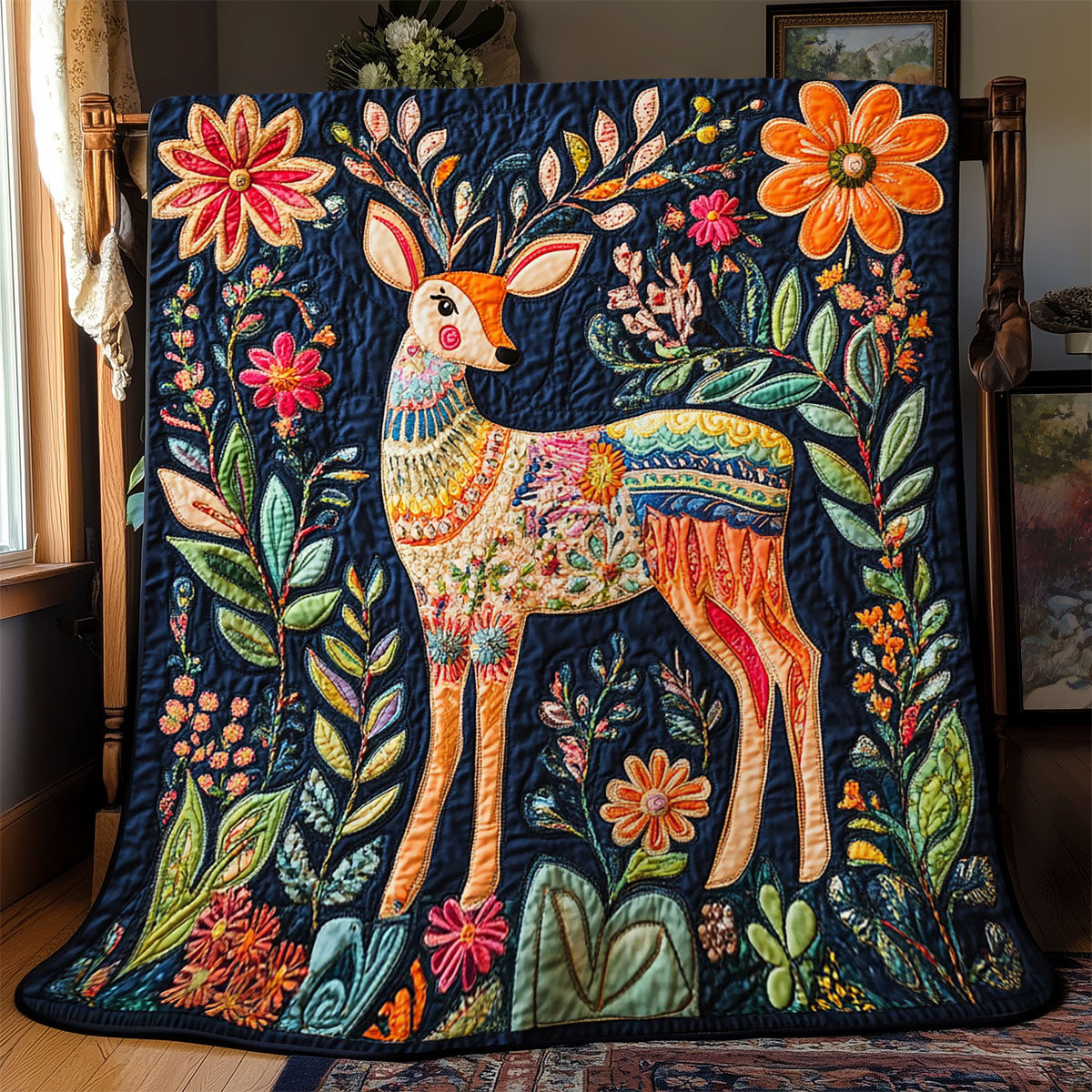 Floral Deer WJ1801012CL Quilt
