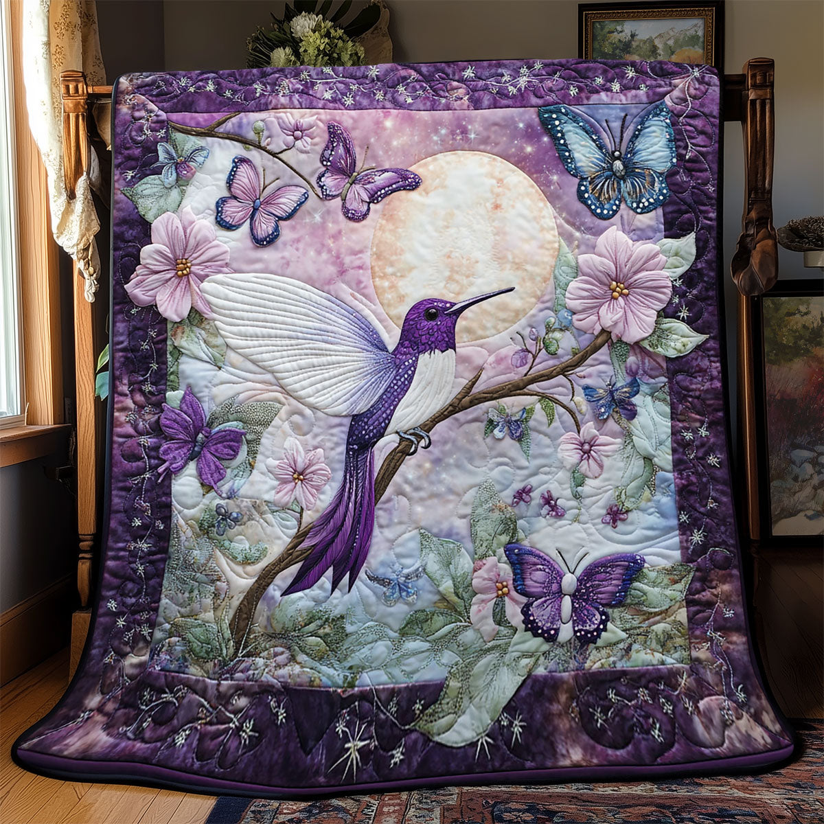 Purple Hummingbird WJ1501021CL Quilt