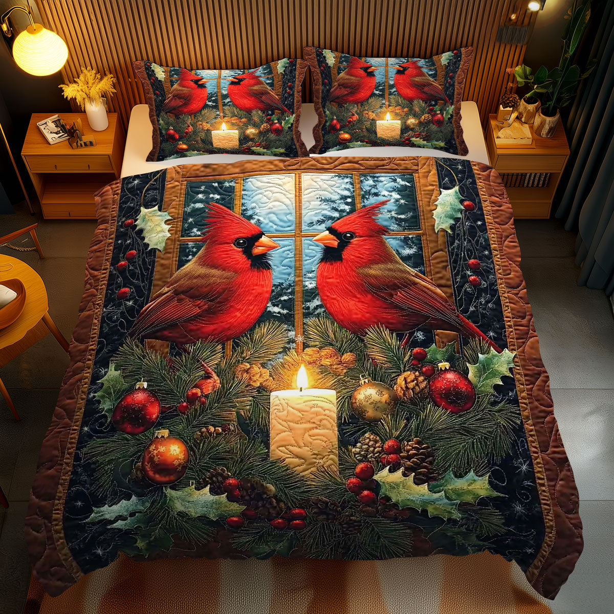 Christmas Cardinal Bird WJ0212041CL Duvet Cover Set