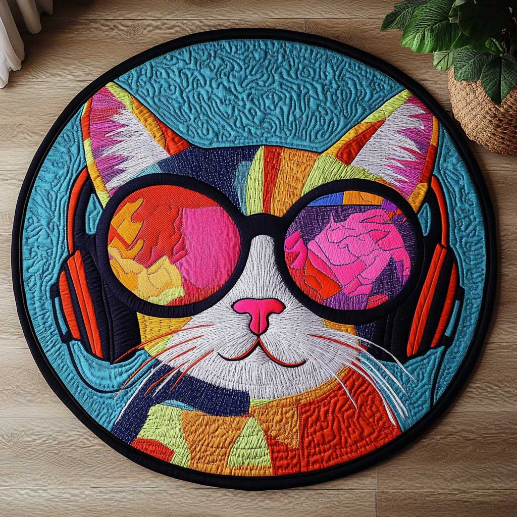 Groovy Cat WN1505038CL Quilted Round Mat