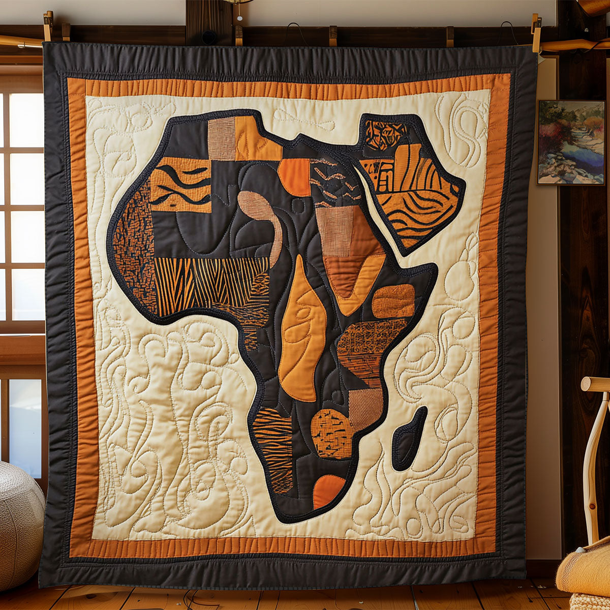 Brown Tone Africa Map WY0303013CL Quilt