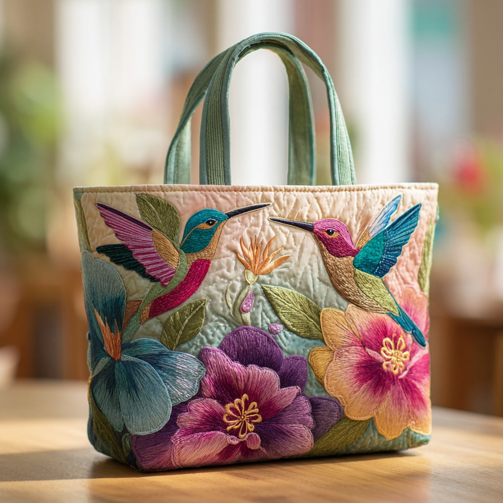 Floral Hummingbirds XR2109031CL Quilted Tote Bag