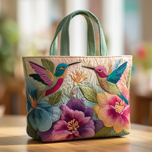 Floral Hummingbirds XR2109031CL Quilted Tote Bag