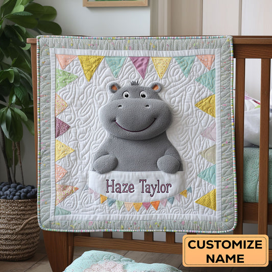 Tiny Hippo WN2307101CL Personalized Baby Quilt