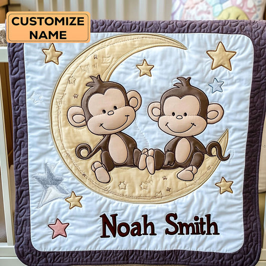 Monkey Moon Buddies WY2507044CL Personalized Baby Quilt