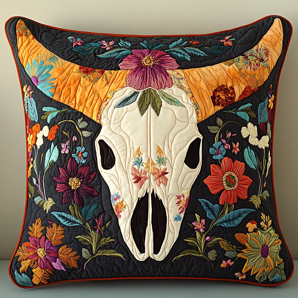 Floral Skull XR2612007CL Quilt Pillow Case