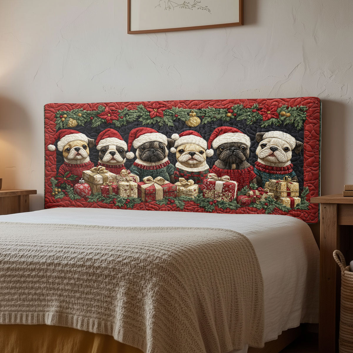Festive Bulldog CW1312008CL Quilted Headboard Slipcover