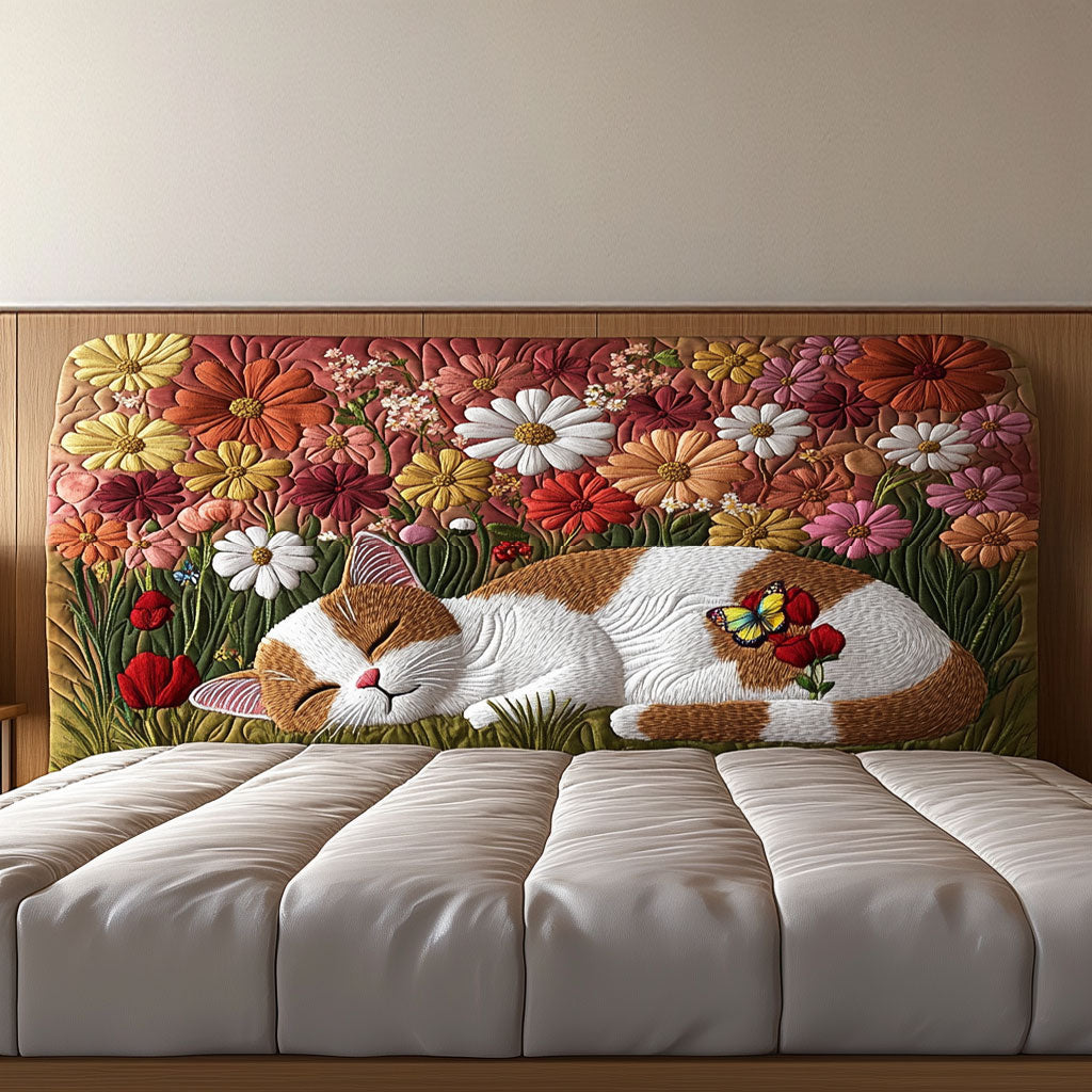 Floral Chilling Cat QA2012003CL Quilted Headboard Slipcover