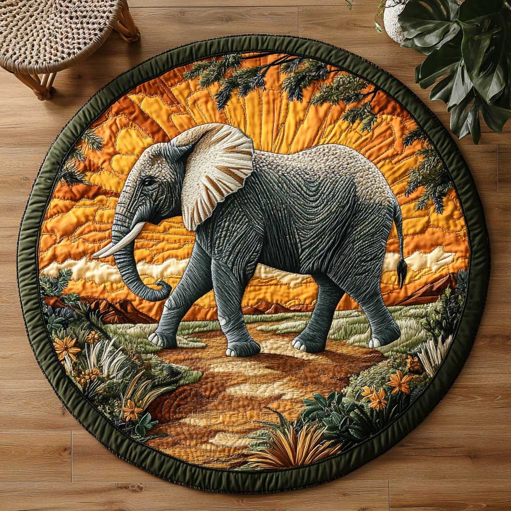 Golden Dusk Elephant WN1903053CL Quilted Round Mat