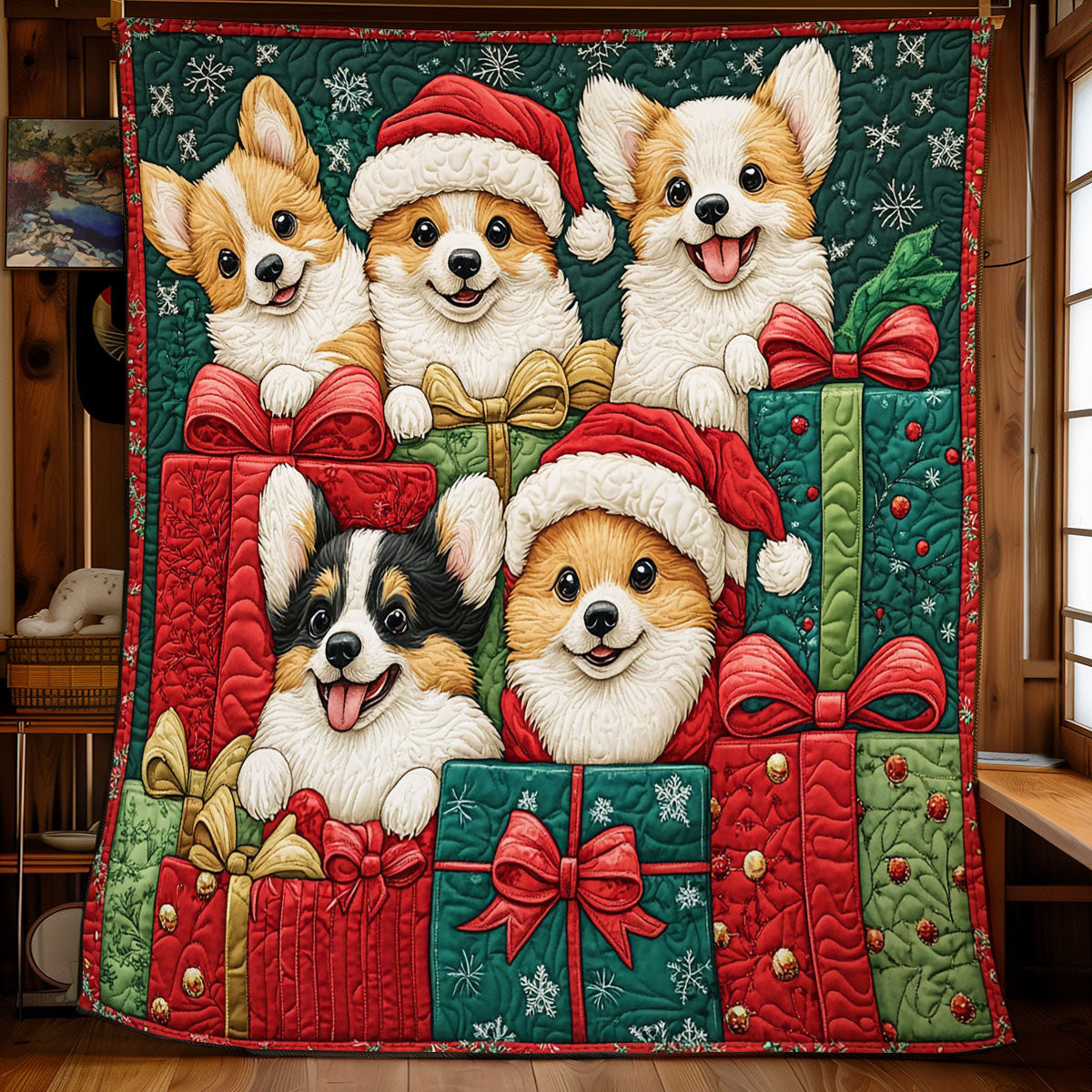Holiday Corgi CP1411078CL Quilt