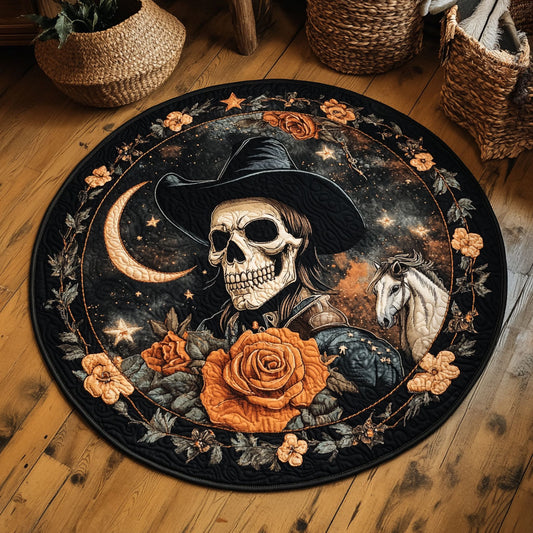 Cowboy Rose Skull WY0406049CL Quilted Round Mat