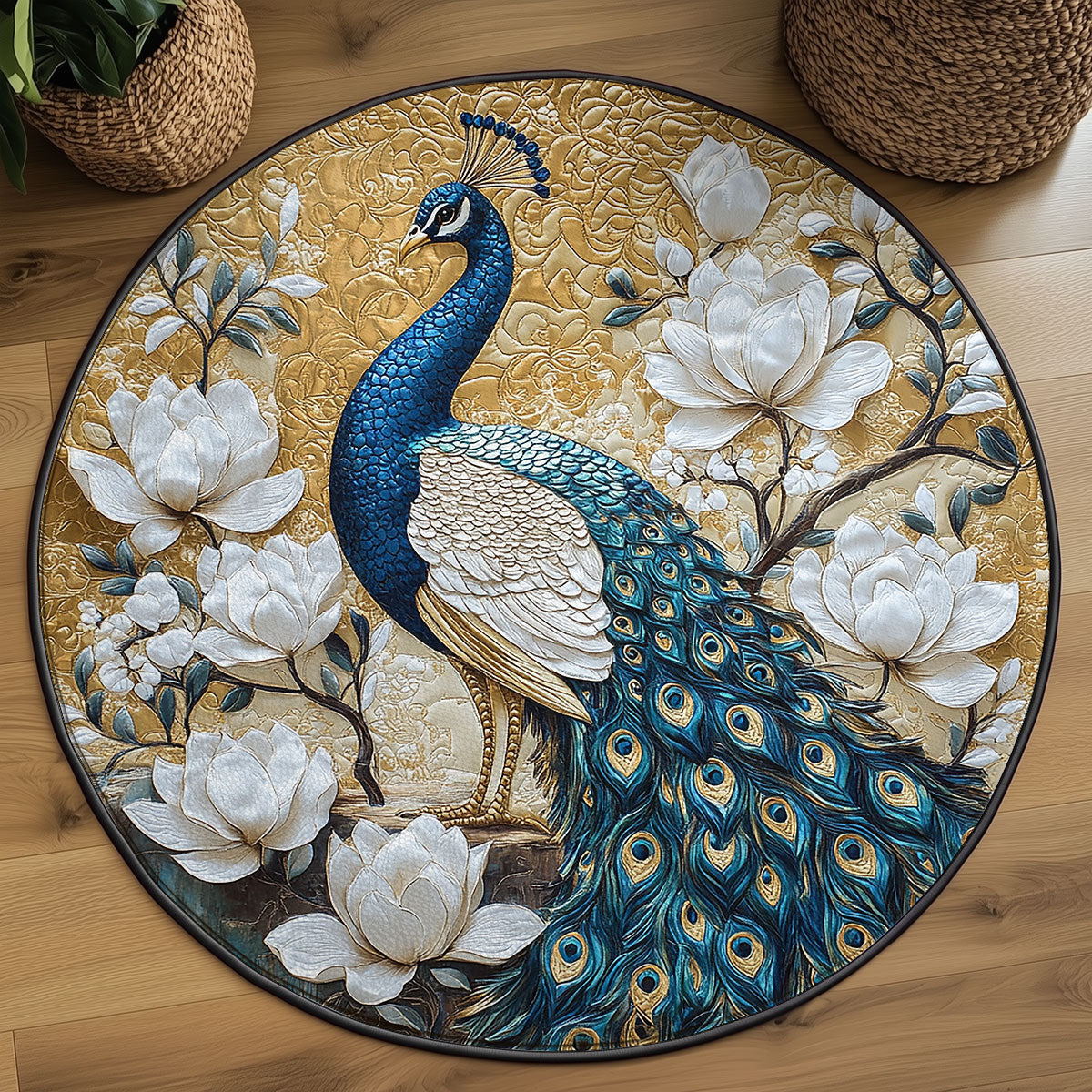 Royal White Flower Peacock WY2003131CL Quilted Round Mat
