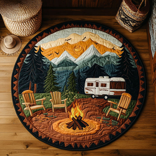 Camping In Forest WY1906036CL Quilted Round Mat